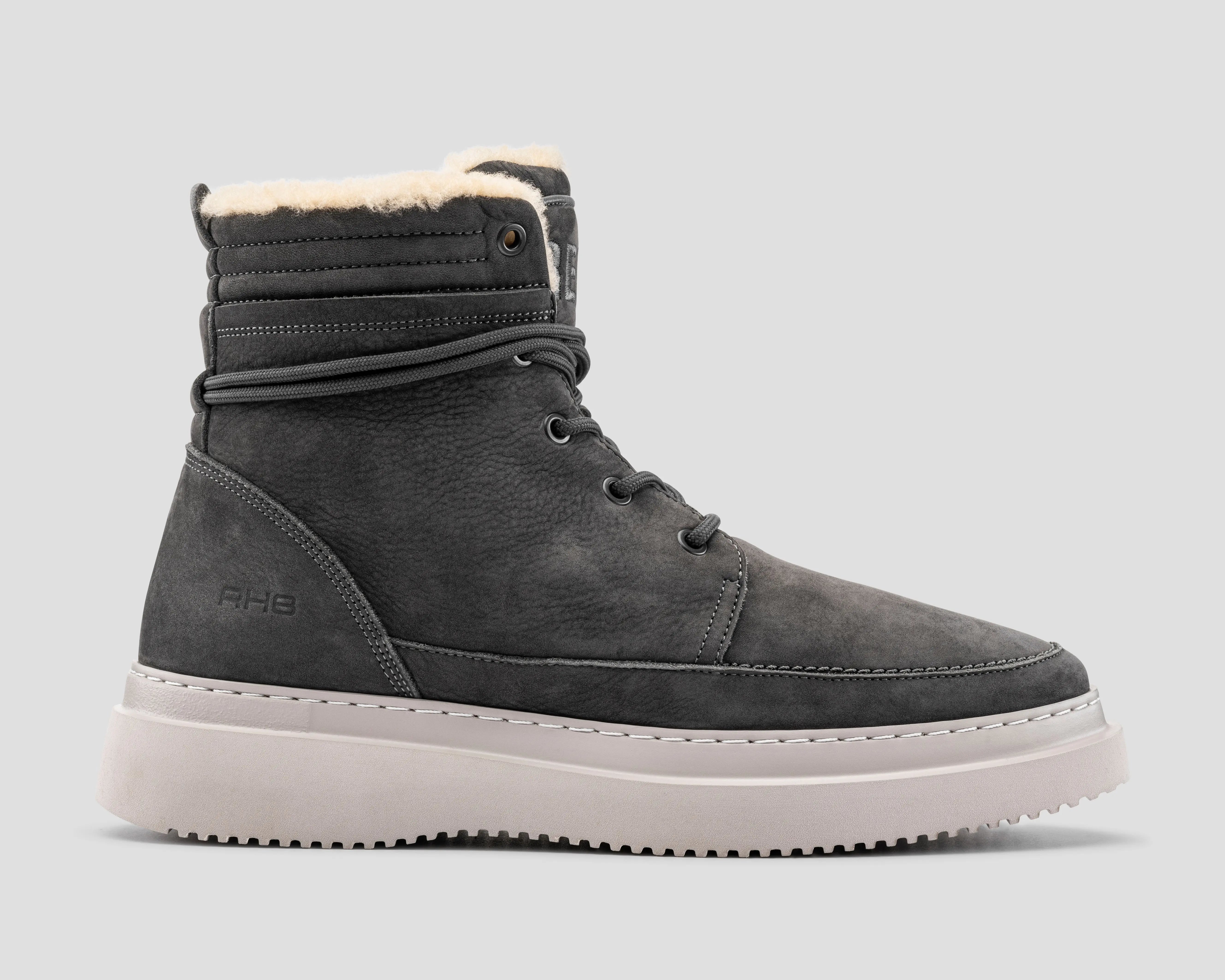 Morgan Nub | Donkergrijze veterboots met vacht REHAB Footwear